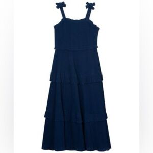 Rare Editions Dark Blue Tiered Kids Dress